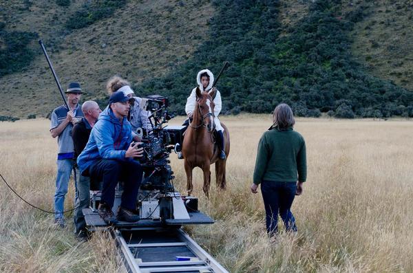 Director of Photography Adam Arkapaw and 'Top of the Lake' crew on set with 'Tui', played by Jacqueline Joe.